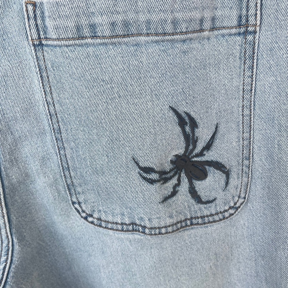 Hollister Baggy Jeans Mens 31x32 Light Wash Spider Embroidered Relaxed Fit Denim
